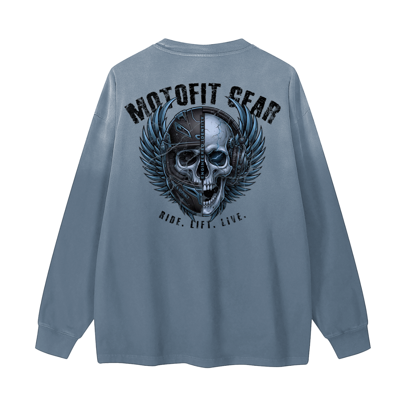 premium long sleeve t-shirt,Gradient Washed Long Sleeve,washed tees,gym long sleeve shirt,skull graphic shirts,Motofit Gear tops,biker long sleeve shirts,biker men tees,biker chick tees,gym shirts