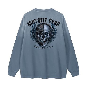 premium long sleeve t-shirt,Gradient Washed Long Sleeve,washed tees,gym long sleeve shirt,skull graphic shirts,Motofit Gear tops,biker long sleeve shirts,biker men tees,biker chick tees,gym shirts