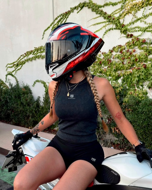 Biker Muscle High-Waisted Shorts-Raven
