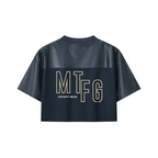 Biker Girl Cropped Paneled V-Neck Jersey Navy