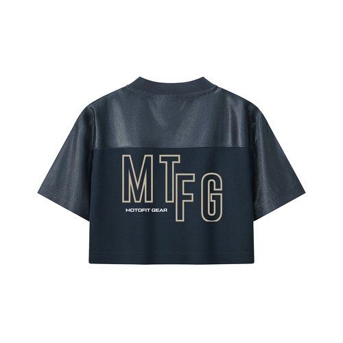 Biker Girl Cropped Paneled V-Neck Jersey Navy