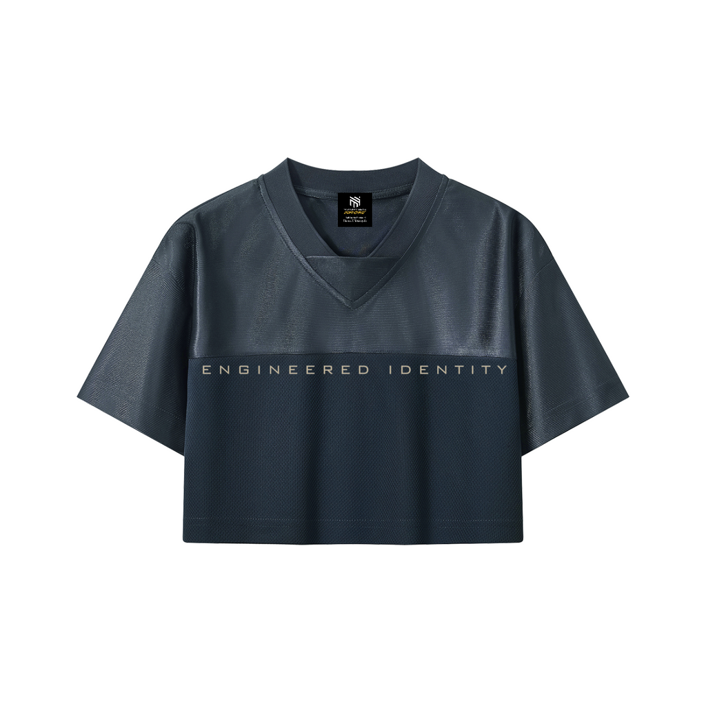 Biker Girl Cropped Paneled V-Neck Jersey Navy