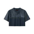 Biker Girl Cropped Paneled V-Neck Jersey Navy