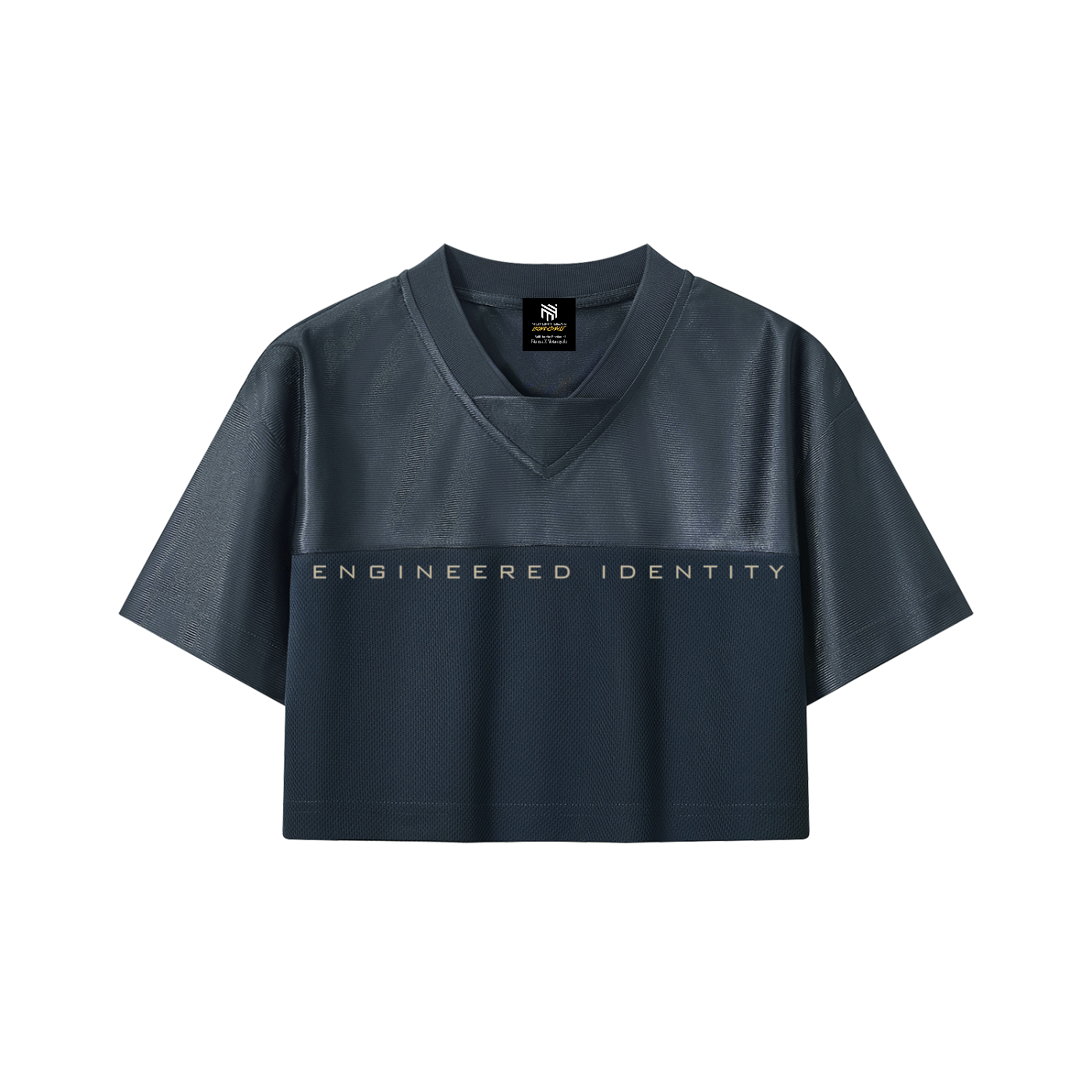 Biker Girl Cropped Paneled V-Neck Jersey Navy