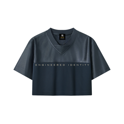 Biker Girl Cropped Paneled V-Neck Jersey Navy