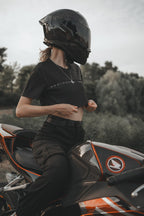 Biker Girl Cropped Paneled V-Neck Jersey