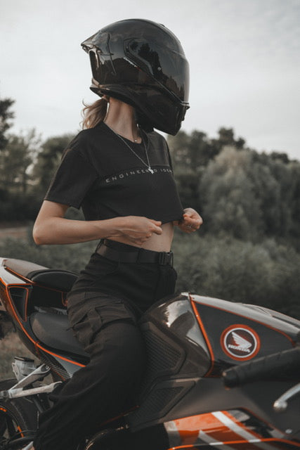 Biker Girl Cropped Paneled V-Neck Jersey