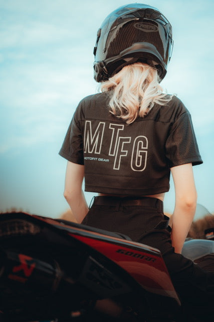 Biker Girl Cropped Paneled V-Neck Jersey