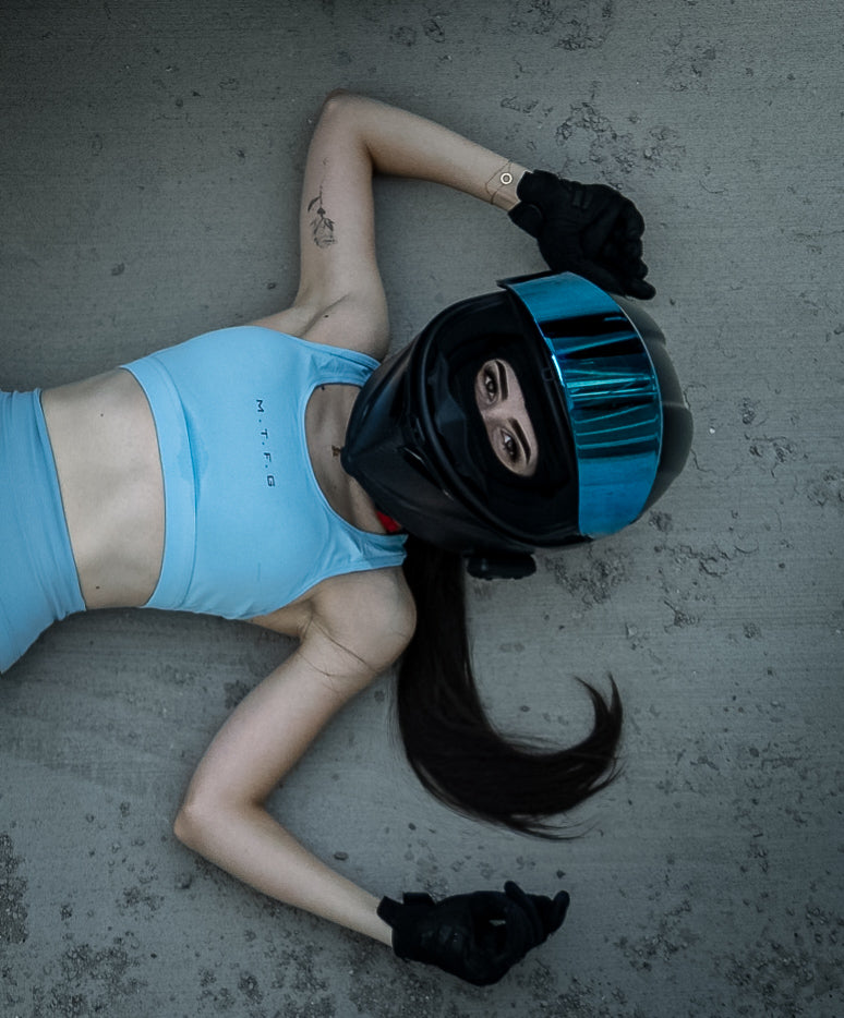 Biker Girl Cropped Sports Bra Sky