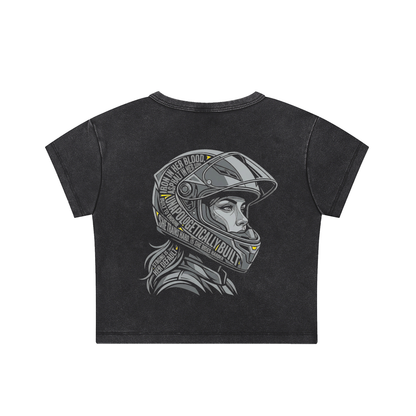Moto Girl Snow Washed Crop Top