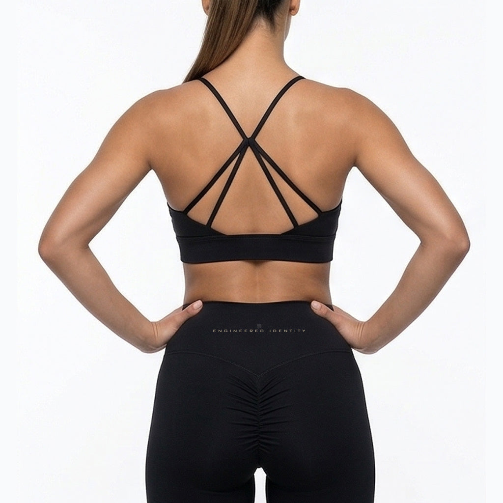 Strappy Criss Cross Motofit Sports Bra-Black