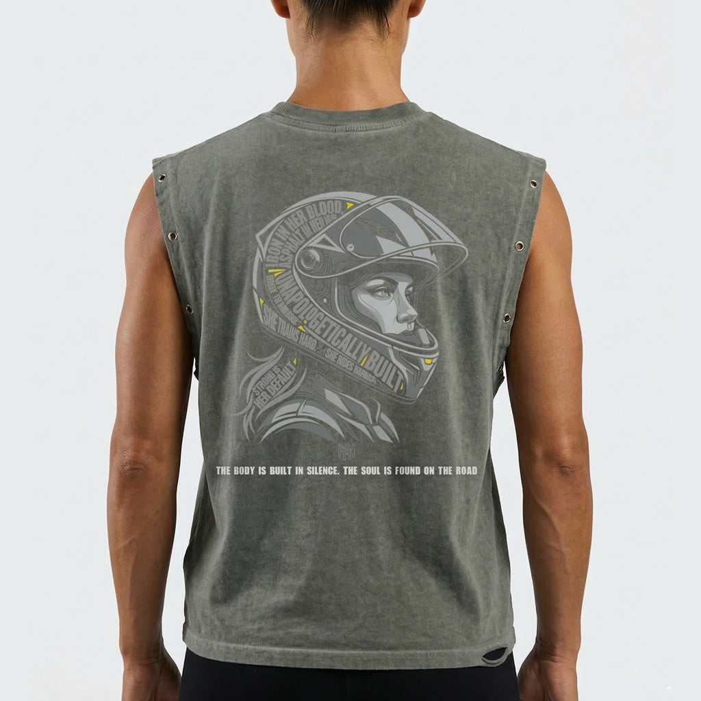 Distressed Grommet Eyelet Biker Tank Top