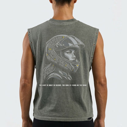 Distressed Grommet Eyelet Biker Tank Top