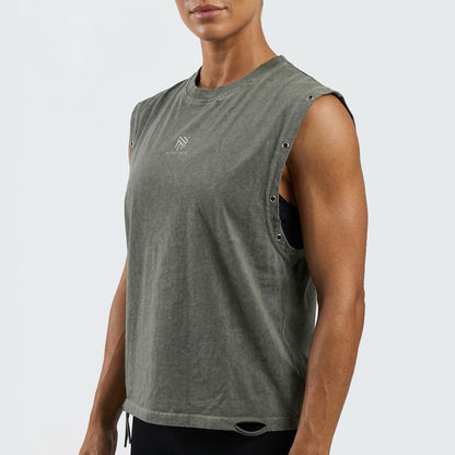 Distressed Grommet Eyelet Biker Tank Top