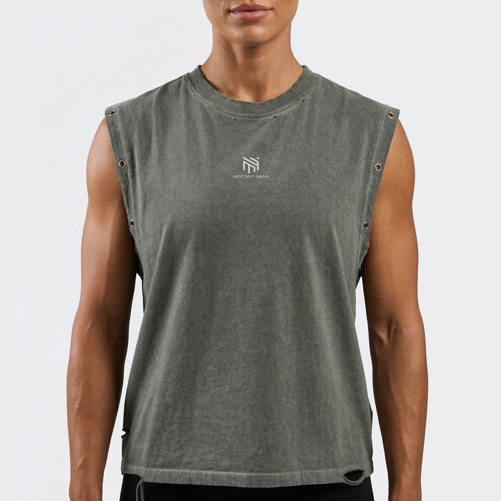 Distressed Grommet Eyelet Biker Tank Top